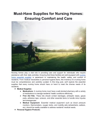 Must-Have Supplies for Nursing Homes: Ensuring Comfort and Care
