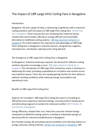 The Impact of 18ft Large HVLS Ceiling Fans in Bangalore