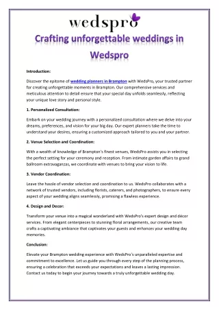 Crafting unforgettable weddings in Wedspro