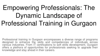 Professional Training in Gurgaon