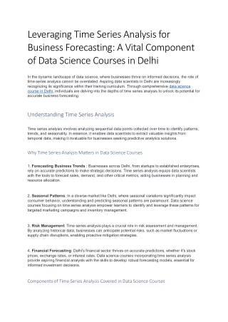 Leveraging Time Series Analysis for Business Forecasting