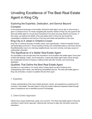 Unveiling Excellence of The Best Real Estate Agent in King City