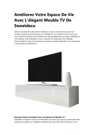 Élevez Votre Espace De Vie Avec L'élégant Meuble Tv De Sweetdeco - Sweetdeco