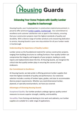 Enhancing Your Home Projects with Quality Lumber Supplies in Scarborough