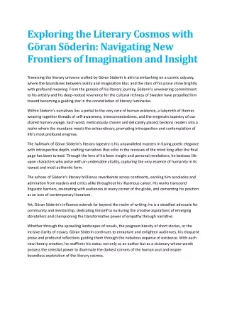 Star Travels: Göran Söderin's Illuminating World of Literature