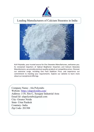 Calcium Stearates Manufacturers in India