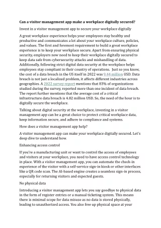 Can a visitor management app make a workplace digitally secured