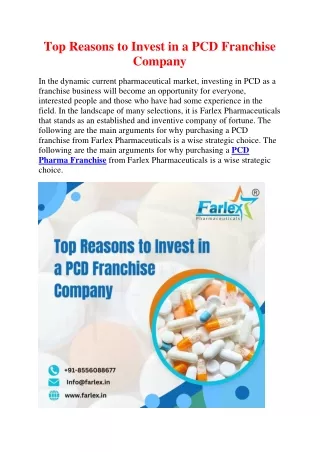 Top Reasons to Invest in a PCD Franchise Company