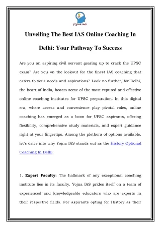 Mastering History: Unveiling the Past with Yojna IAS - Premier Coaching in Delhi