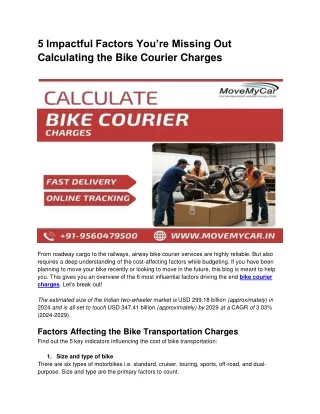 5 Impactful Factors You’re Missing Out Calculating the Bike Courier Charges