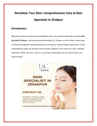 Revitalize Your Skin Comprehensive Care at Skin Specialist in Zirakpur