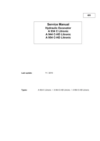 Liebherr A 934 C Litronic Hydraulic Excavator Service Repair Manual SN25436 and up