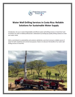 Water Well Drilling Services in Costa Rica Reliable Solutions for Sustainable Water Supply