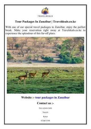 Tour Packages In Zanzibar  Traveldeals.co.ke