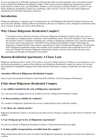 Find Your Perfect Fit at Ridgestone Residential Complex in Houston