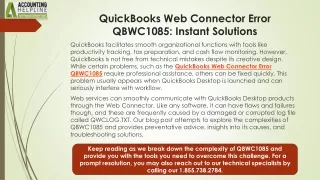 Ultimate Guide to Resolving QuickBooks Web Connector Error QBWC1085