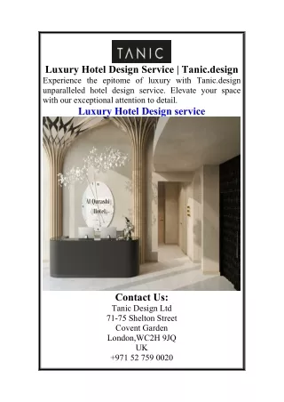 Luxury Hotel Design Service  Tanic.design