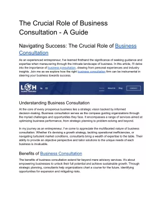 The Crucial Role of Business Consultation - A Guide