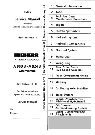 Liebherr A924 Litronic Wheel Excavator Service Repair Manual SN：6001 and up