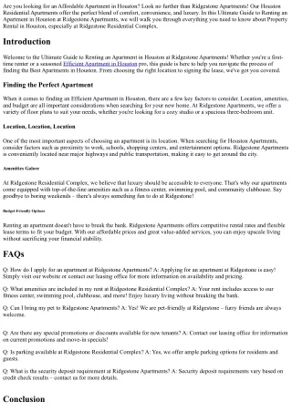 The Ultimate Guide to Renting an Apartment in Houston at Ridgestone Apartments