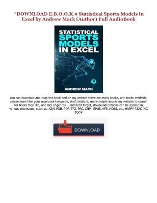 Download [ebook]$$ Statistical Sports Models in Excel (PDFKindle)-Read By  Andrew Mack (Author)