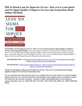 [Free Ebook] Lean Six Sigma for Service : How to Use Lean Speed and Six Sigma Qu