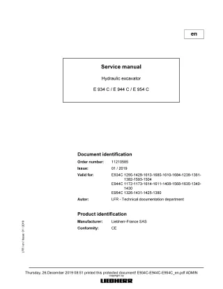 LIEBHERR E 954 C Hydraulic Excavator Service Repair Manual