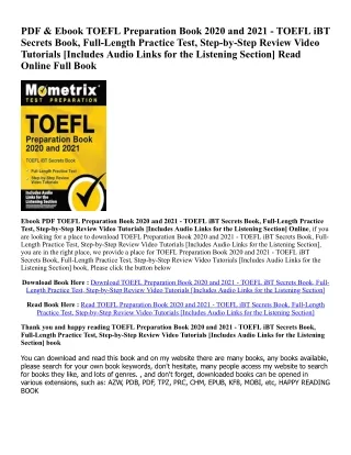 Download EBOoK@ TOEFL Preparation Book 2020 and 2021 - TOEFL iBT Secrets Book, F