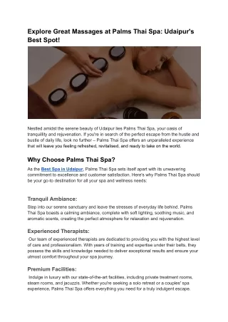 Explore Great Massages at Palms Thai Spa_ Udaipur's Best Spot