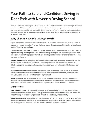 Your Path to Safe and Confident Driving in Deer Park with Naveen’s Driving School