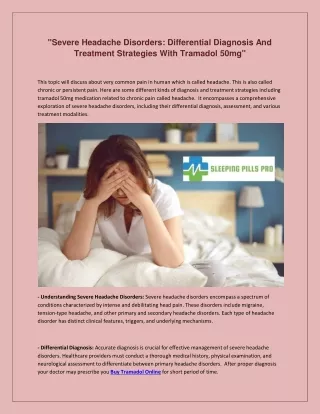 Severe Headache Disorders Differential Diagnosis and Treatment Strategies with Tramadol 50mg