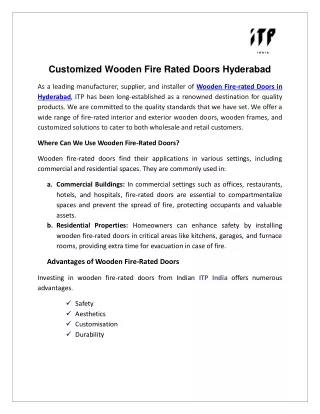 Customized Wooden Fire Rated Doors in Hyderabad