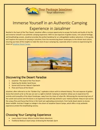 Immerse Yourself in an Authentic Camping Experience in Jaisalmer