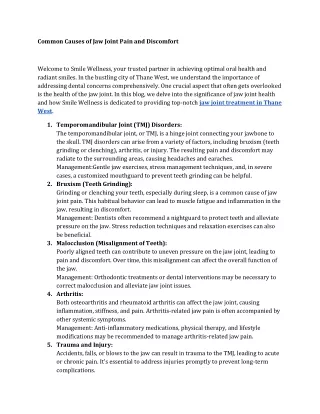 COMMON CAUSES OF JAW JOINT PAIN AND DISCOMFORT