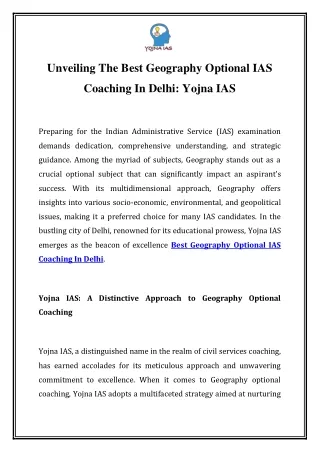 Unveiling The Best Geography Optional IAS Coaching In Delhi: Yojna IAS
