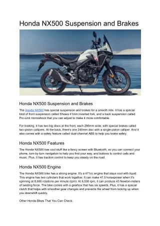 Honda NX500 Suspension and Brakes