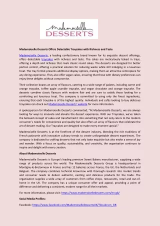 Mademoiselle Desserts Offers Delectable Traycakes with Richness and Taste