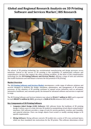 Global & Regional Research Analysis on 3D Printing Software and Services Market