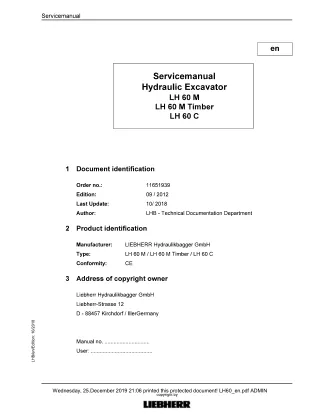 LIEBHERR LH60 C Hydraulic Excavator Service Repair Manual