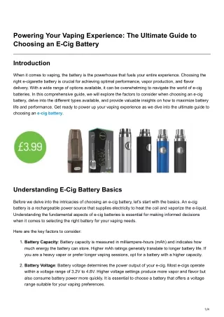 Powering Your Vaping Experience The Ultimate Guide to Choosing an E-Cig Battery