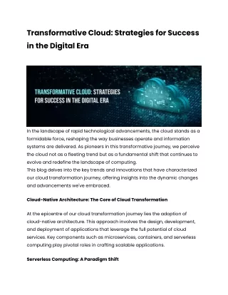 Transformative Cloud: Strategies for Success in the Digital Era