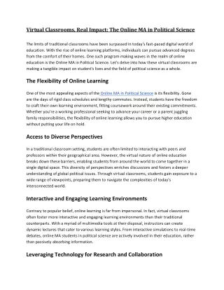 Virtual Classrooms, Real Impact_ The Online MA in Political Science