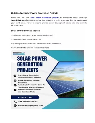 Outstanding Solar Power Generation Projects