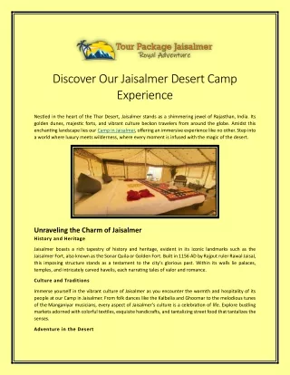 Discover Our Jaisalmer Desert Camp Experience