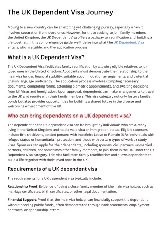 The UK Dependent Visa Journey