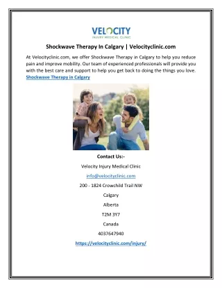 Shockwave Therapy In Calgary | Velocityclinic.com