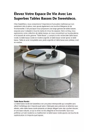 Élevez Votre Espace De Vie Avec Les Superbes Tables Basses De Sweetdeco