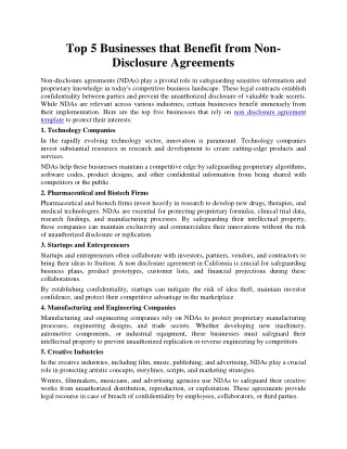 Top 5 Businesses that Benefit from Non-Disclosure Agreements