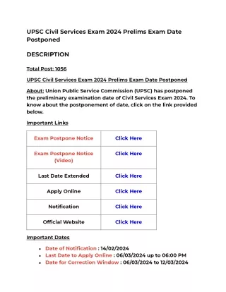 UPSC Civil Services Exam 2024 Prelims Exam Date Postponed