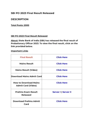 SBI PO 2023 Final Result Released